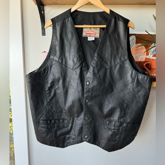 Vintage Permit Platinum Black Leather Western Style Vest Size XL - Picture 8 of 9